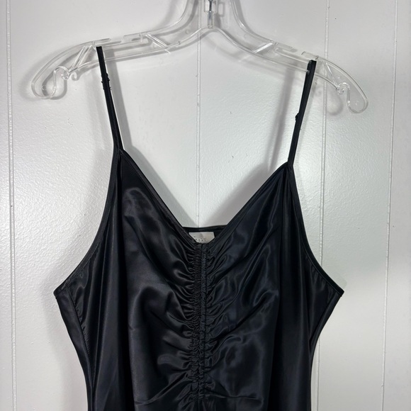 A New Day Black Silky Ruched Front Midi Tea Length Tank Dress XXL 2XL Minimal 2X - Picture 2 of 5
